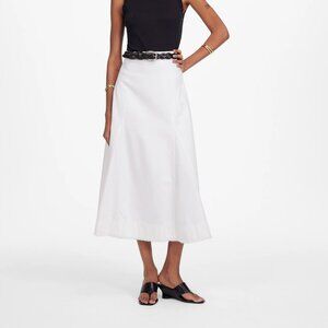 Madewell Fluted Distressed Raw Hem Flared Midi Skirt Tile White Size 26 NWT